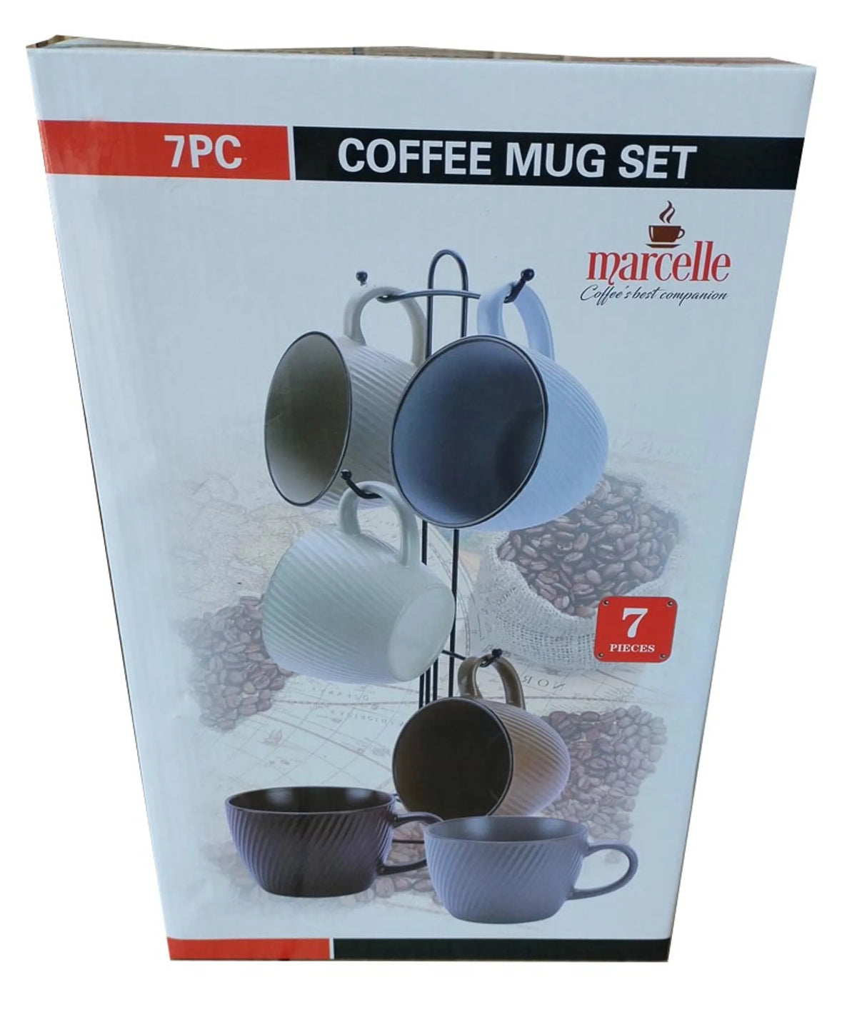 MARCELLE 6PC 16OZ MUG SET W/BLACK STAND In COLOR BOX