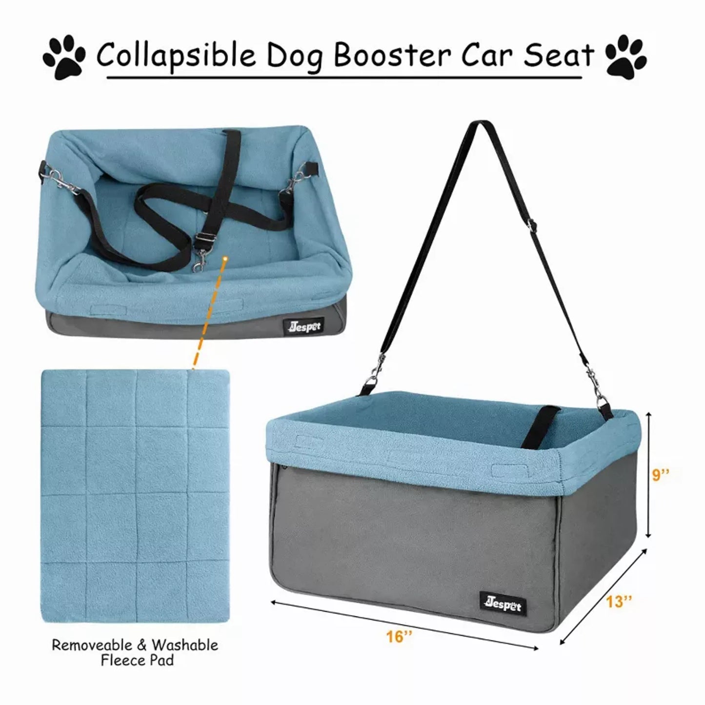 JESPET & GOOPAWS Dog Booster Seats for Cars, Portable Dog Car Seat Travel Carrier with Seat Belt
