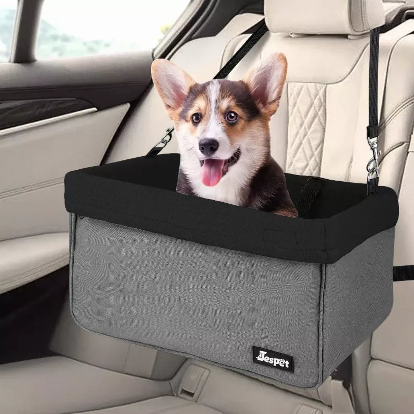 JESPET & GOOPAWS Dog Booster Seats for Cars, Portable Dog Car Seat Travel Carrier with Seat Belt