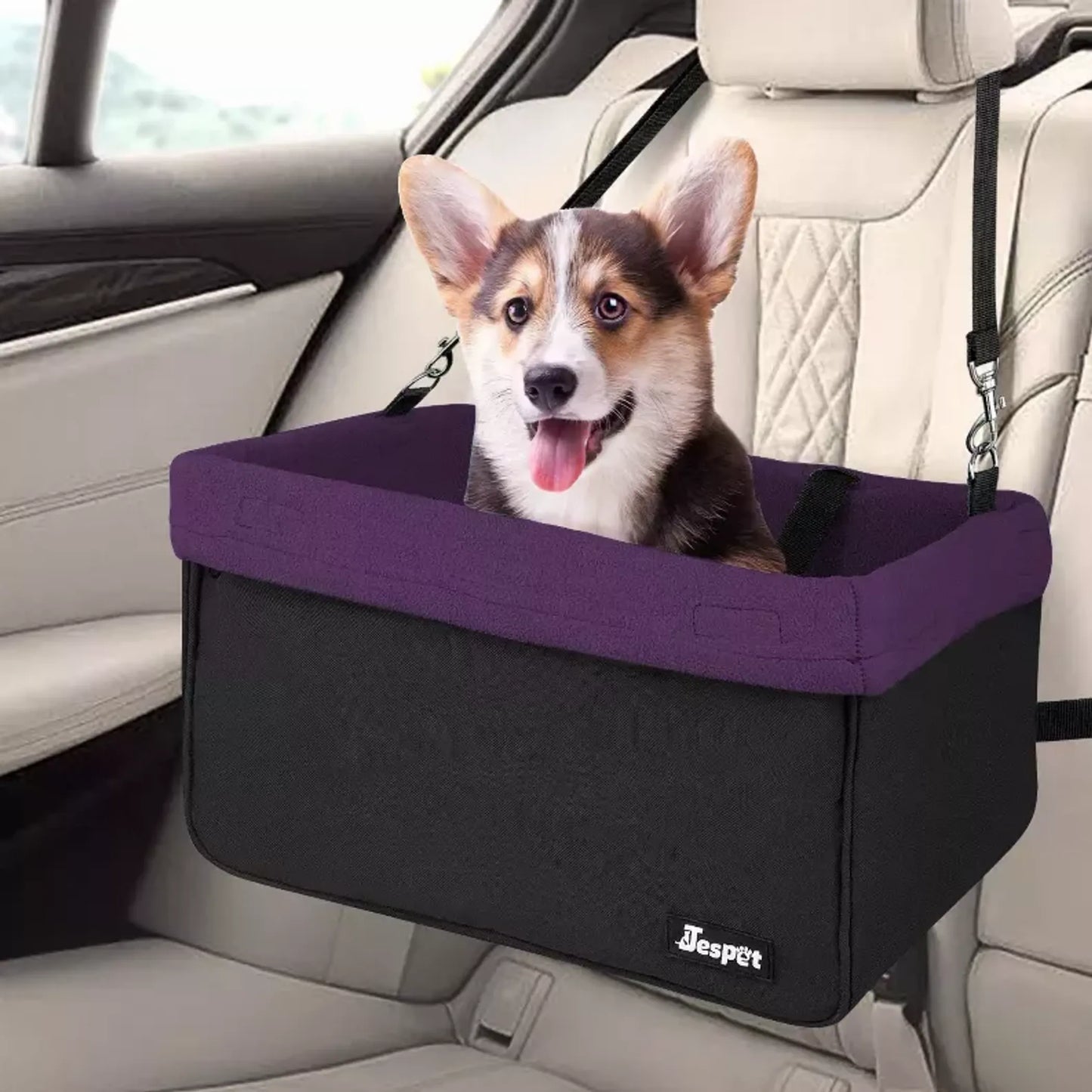 JESPET & GOOPAWS Dog Booster Seats for Cars, Portable Dog Car Seat Travel Carrier with Seat Belt