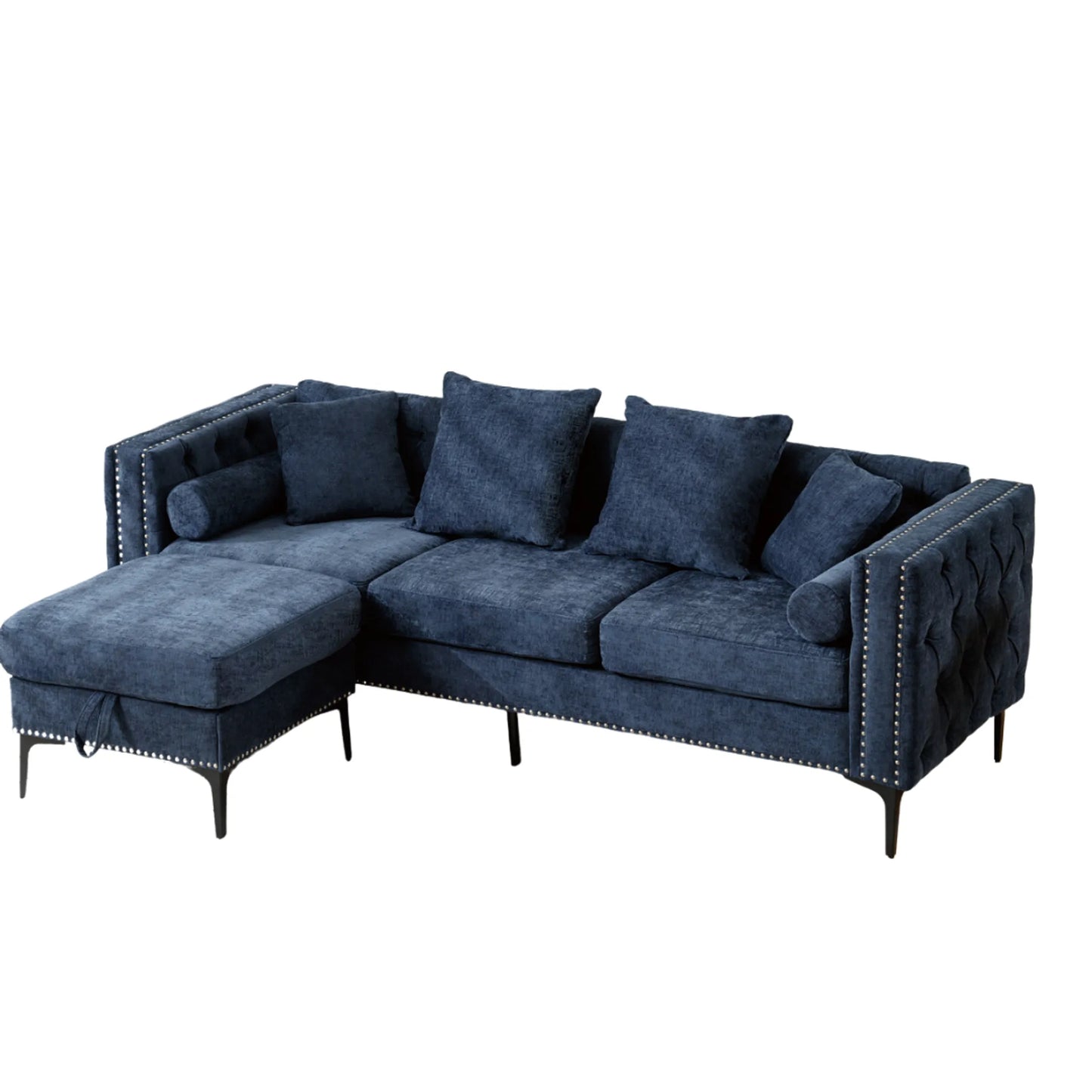 L Shaped Sectional Convertible Sofa with Storage Ottoman and Modern Tufted style