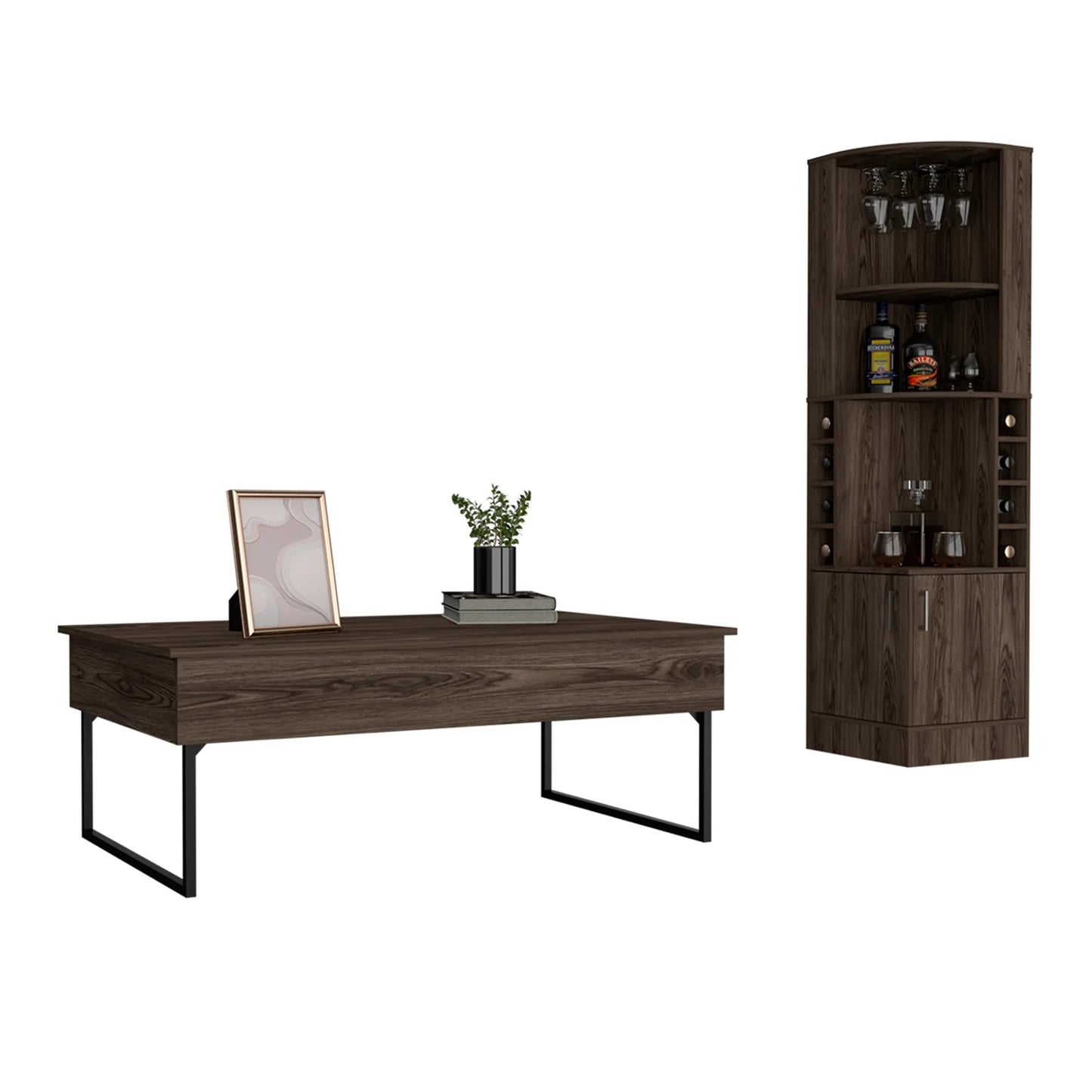 Tracy 2 Piece Living Room Set, Corner Bar Cabinet + Coffee Table