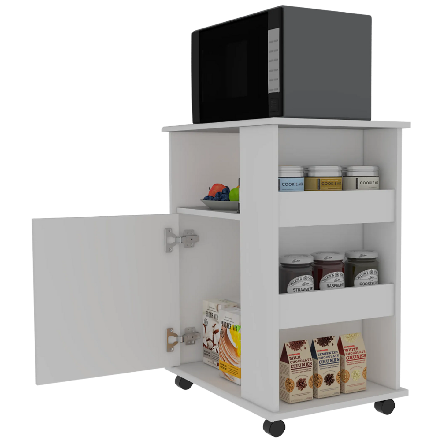 Kitchen Service Cart, Three Side  Shelves, Two Interior Shelves