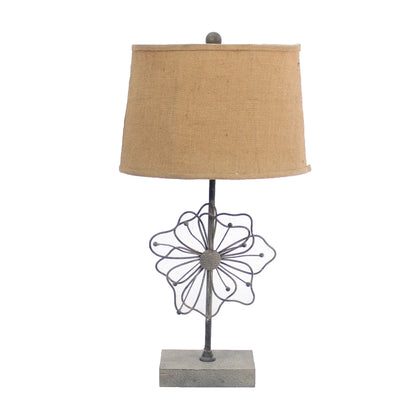 11 X 15 X 27.75 Tan Country Cottage With Blooming Flower Pedestal - Table Lamp