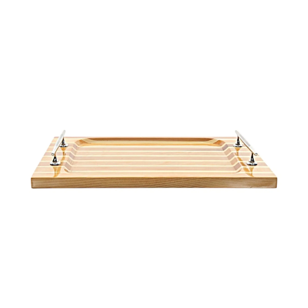 Solid Wood Striped Serving Tray With Handles
