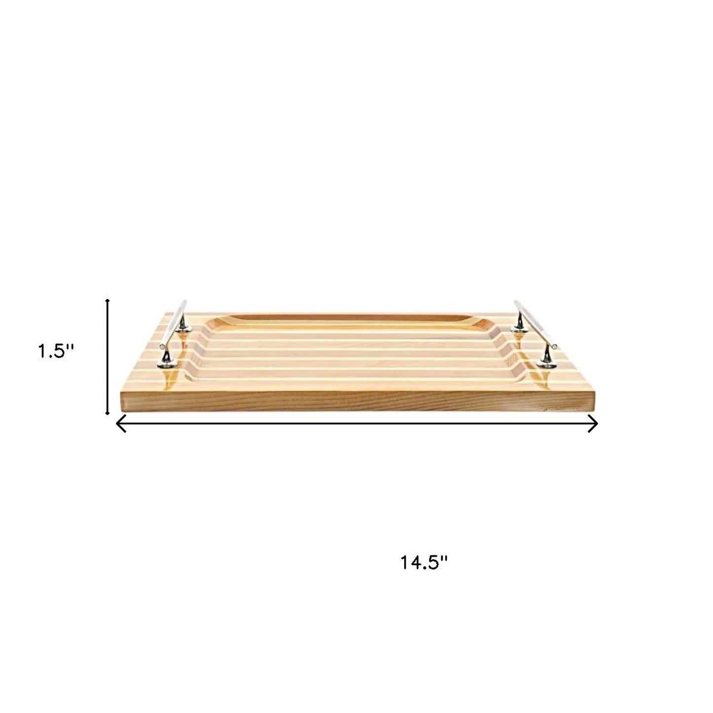 Solid Wood Striped Serving Tray With Handles