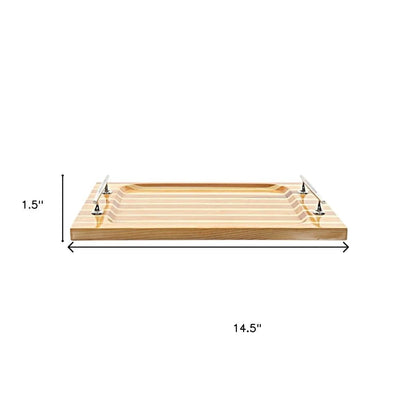 Solid Wood Striped Serving Tray With Handles