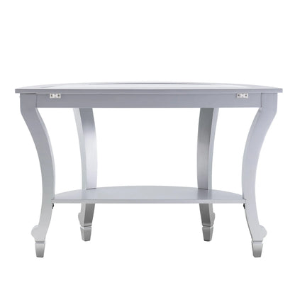46" Silver Mirrored Glass Half Circle Console Table With Storage