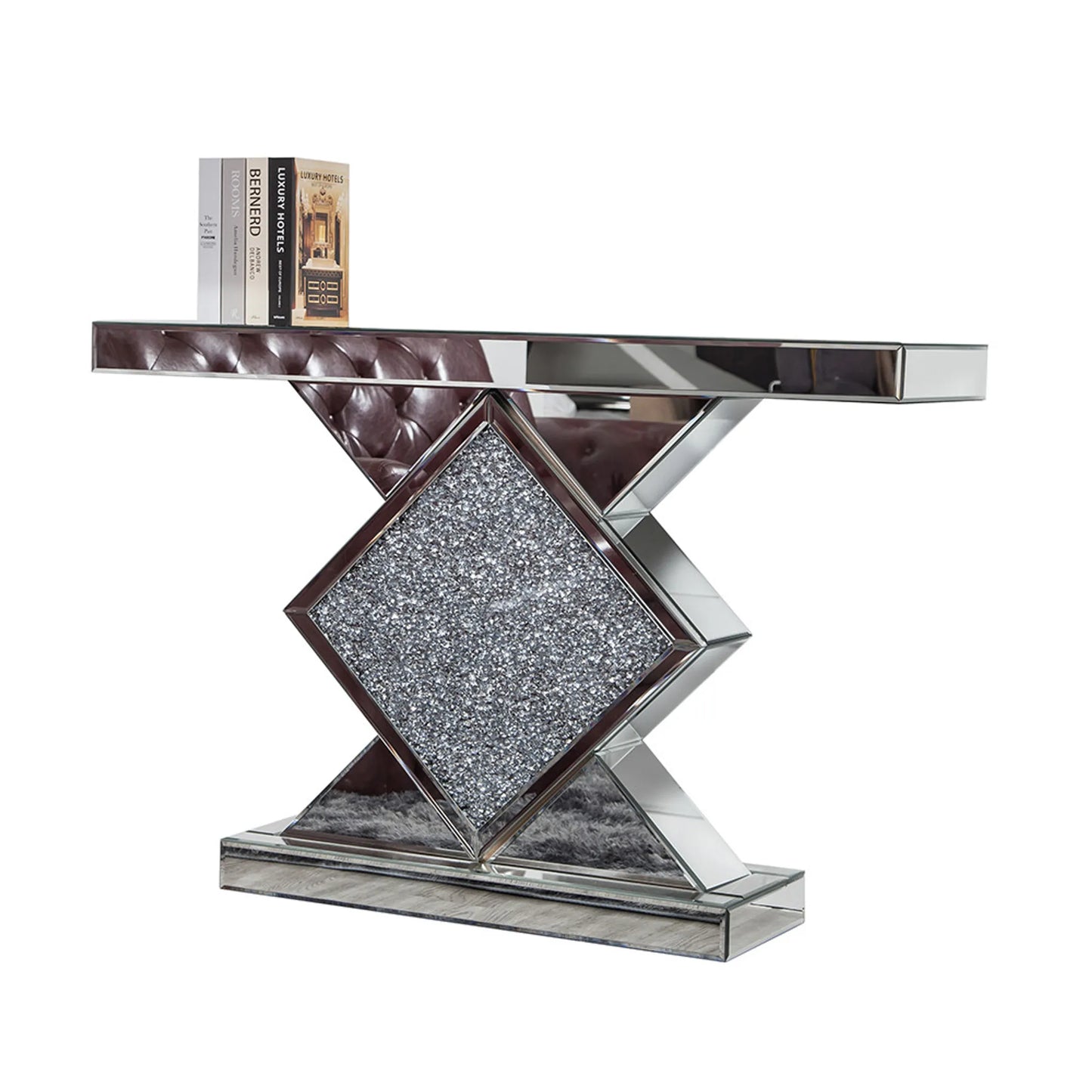 Clear MirroGlass Faux Crystals Pedestal Console Table