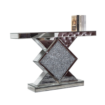 Clear MirroGlass Faux Crystals Pedestal Console Table
