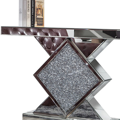 Clear MirroGlass Faux Crystals Pedestal Console Table