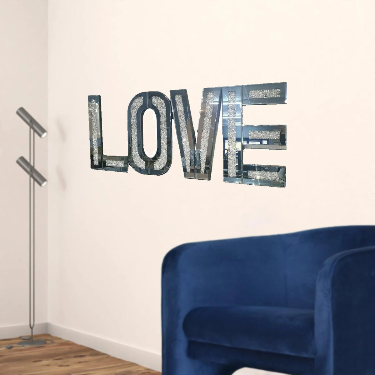 Silver Mirrored Mosaic Crystal Bling LOVE Wall Decor