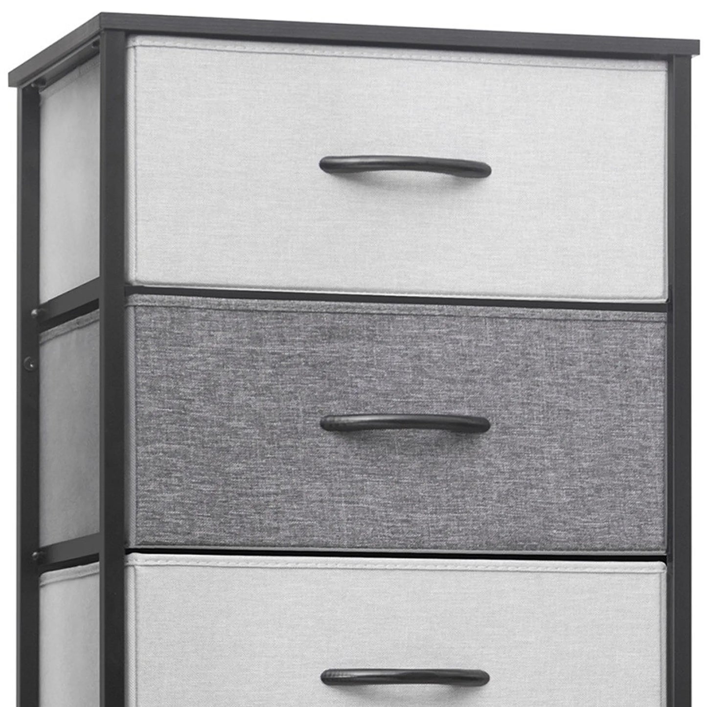 18" Gray and Black Steel and Fabric Six Drawer Chest