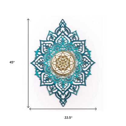 Turquoise And Gold Solid Wood Geometric Shapes Wall Decor
