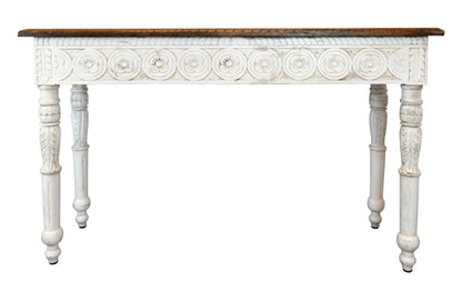 48" Natural and White Solid Wood Distressed Console Table
