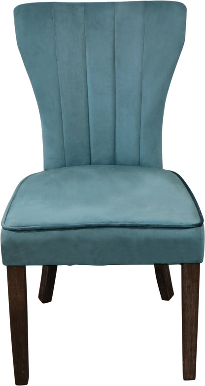 Set of Two Teal Blue And Brown Upholstered Velvet Dining Parsons Chairs