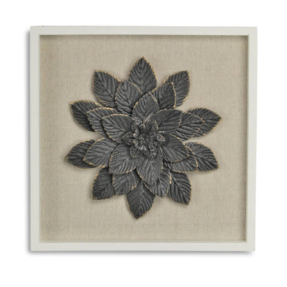 12" X 13" Black And Gold Flower Wood and Metal Wall Decor