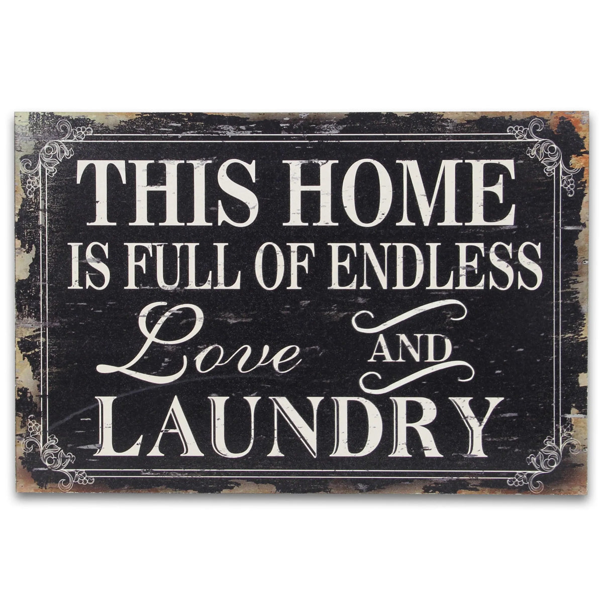 16" X 24" Black and White Endless Love And Laundry Wood Wall Decor