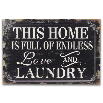 16" X 24" Black and White Endless Love And Laundry Wood Wall Decor