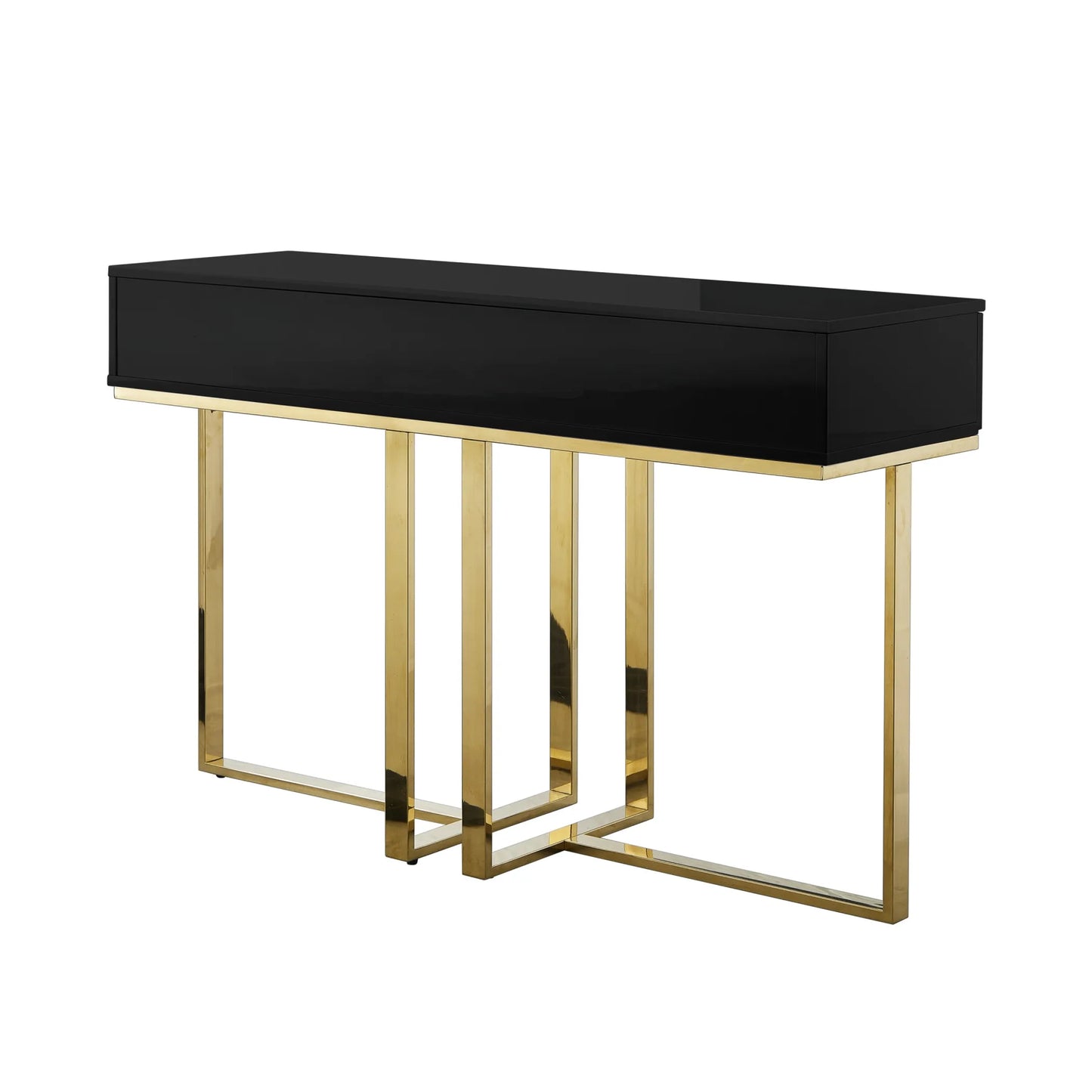 47" Black And Gold Stainless Steel Coffee Table With Two Drawers