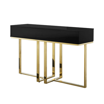 47" Black And Gold Stainless Steel Coffee Table With Two Drawers