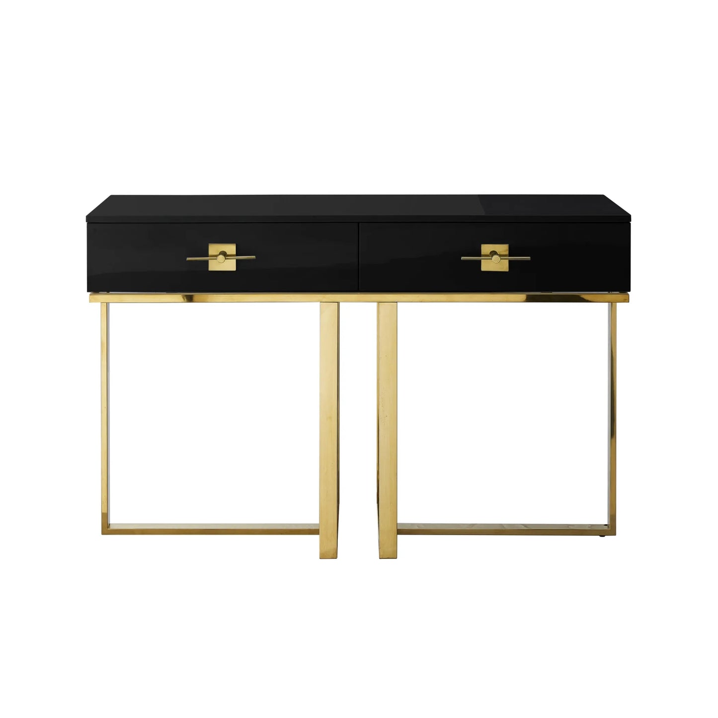 47" Black And Gold Stainless Steel Coffee Table With Two Drawers