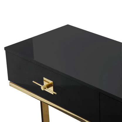47" Black And Gold Stainless Steel Coffee Table With Two Drawers