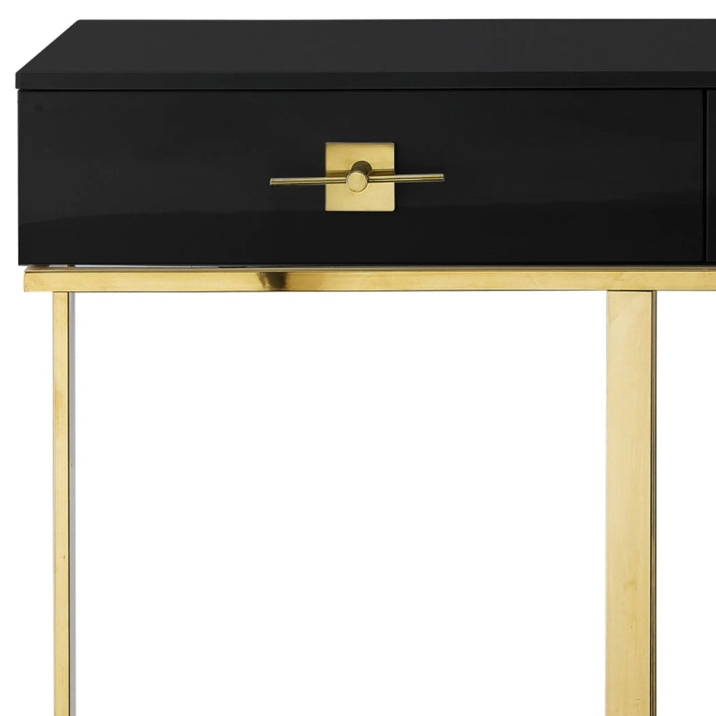 47" Black And Gold Stainless Steel Coffee Table With Two Drawers