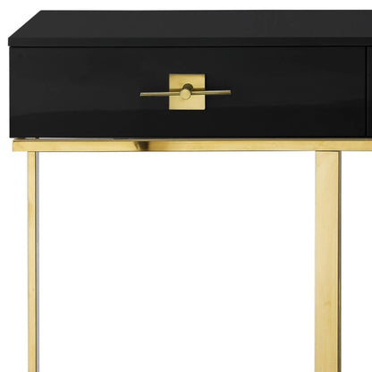 47" Black And Gold Stainless Steel Coffee Table With Two Drawers