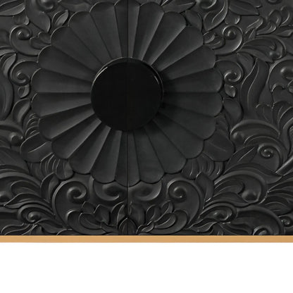 68" Natural and Black Distressed Carved Floral Sideboard with Four Doors