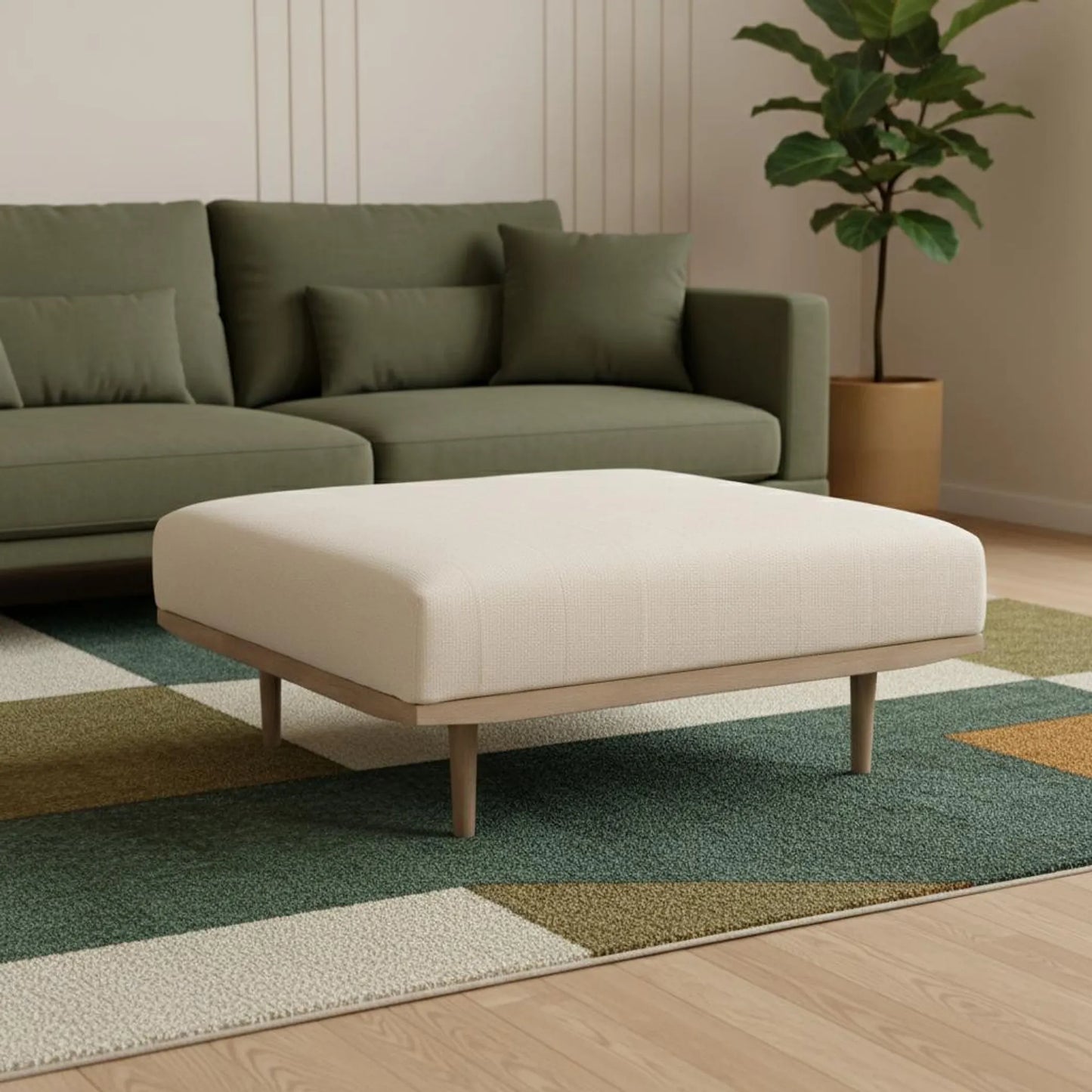 Wood Fabric Ottoman