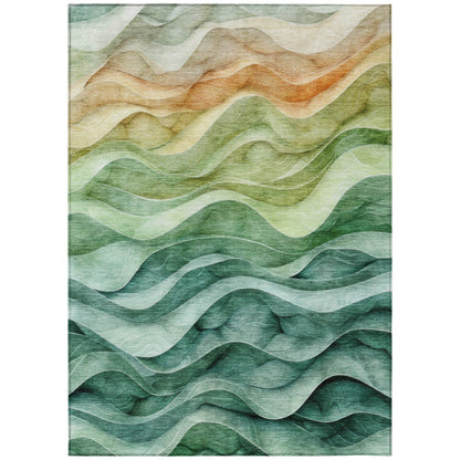 10' X 14' Teal Blue Abstract Washable Indoor Outdoor Area Rug