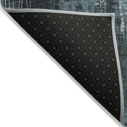 10' X 14' Teal Blue Gray And Ivory Abstract Washable Indoor Outdoor Area Rug