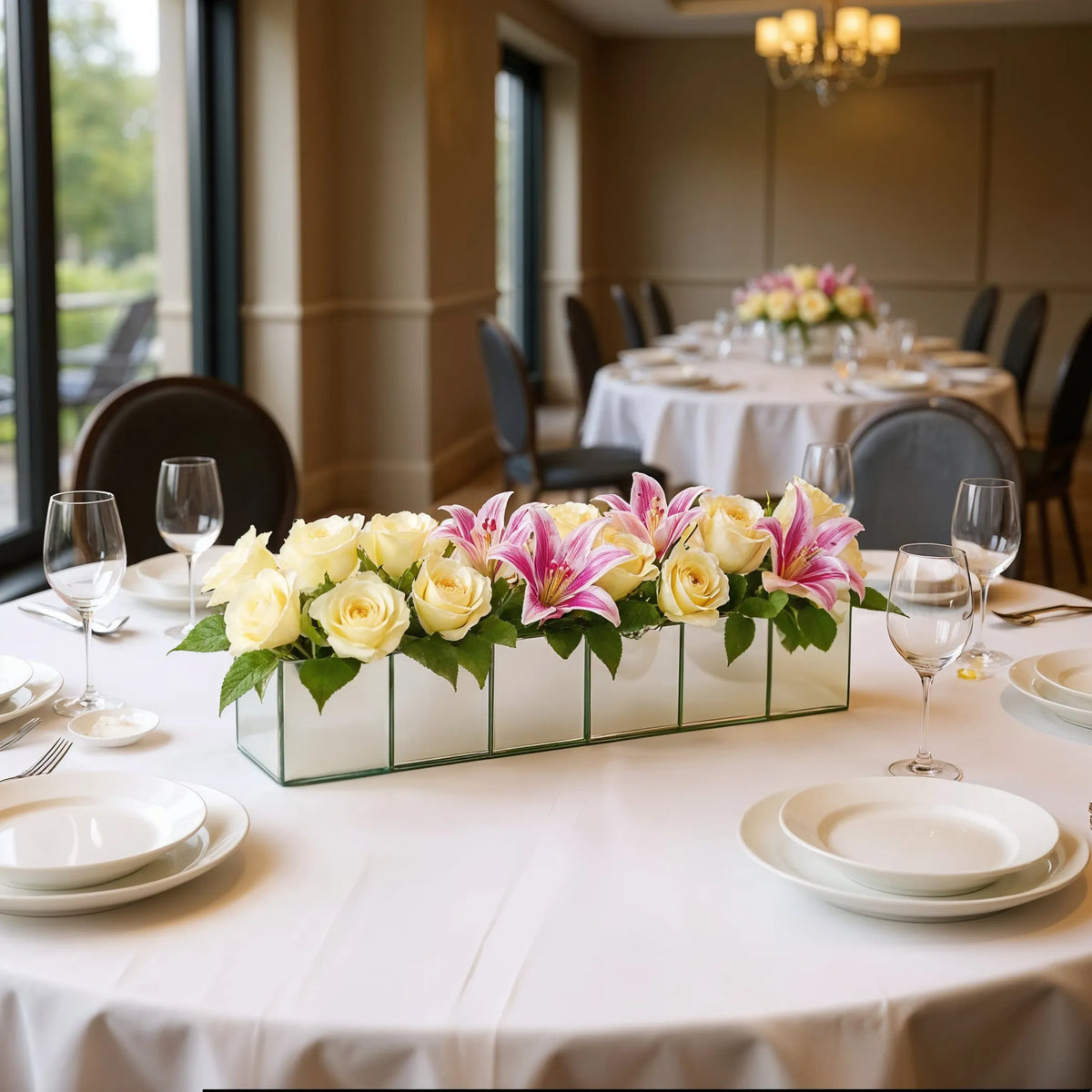 Set of Six MirroGlass Square Table Vases