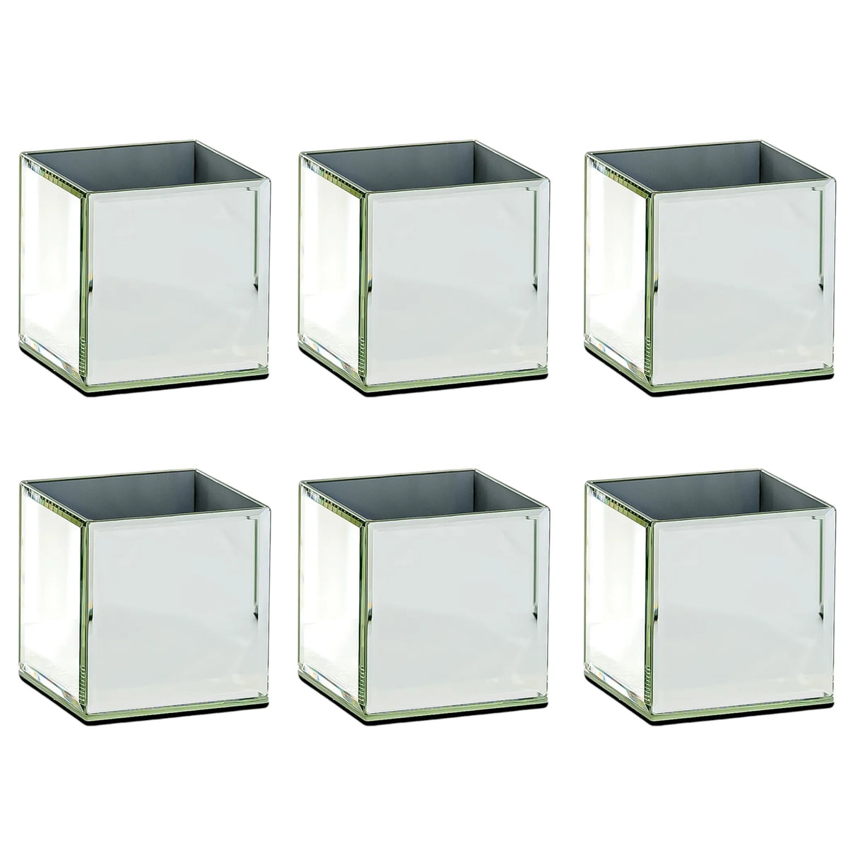 Set of Six MirroGlass Square Table Vases