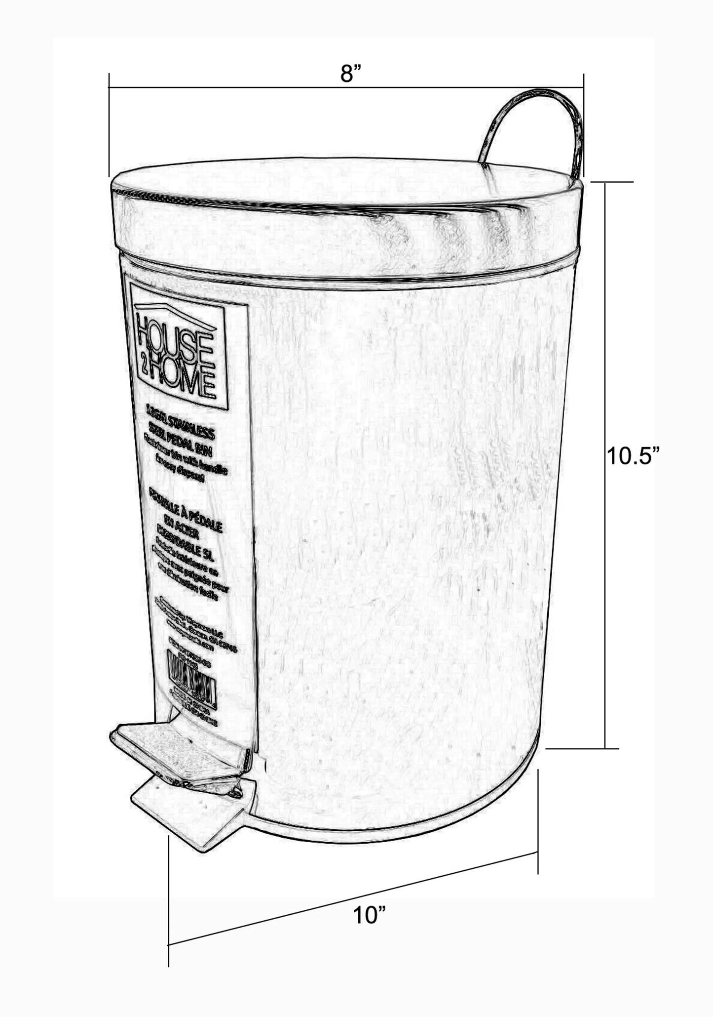 House 2 Home 5 L Stainless Steel Pedal Waste Bin
