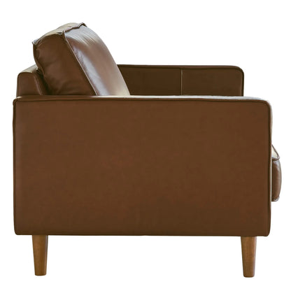 Sunset Trading Prelude 32" Wide Top Grain Leather Armchair | Chestnut Brown | Mid Century Modern Accent Chair | Small Space Living Room Furniture