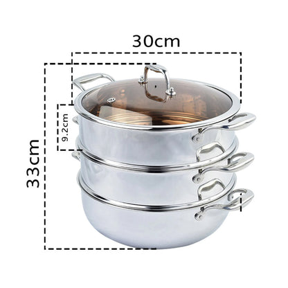 Tier  Heavy Duty Stainless Steel Food Steamer Vegetable Pot Stackable Pan Insert with Glass Lid