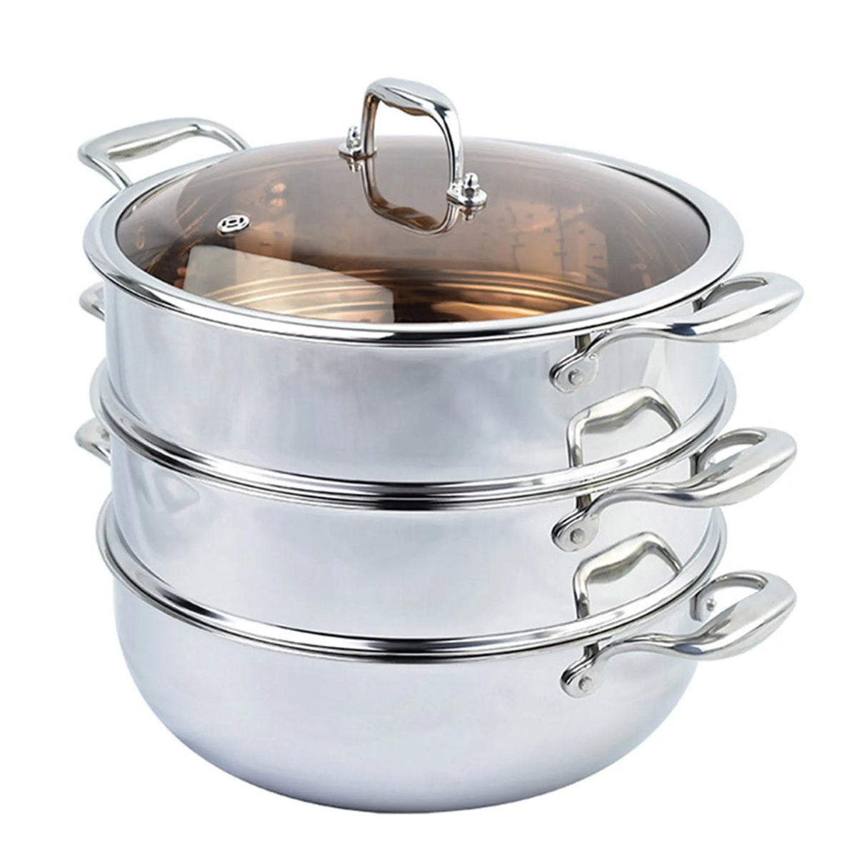 Tier  Heavy Duty Stainless Steel Food Steamer Vegetable Pot Stackable Pan Insert with Glass Lid