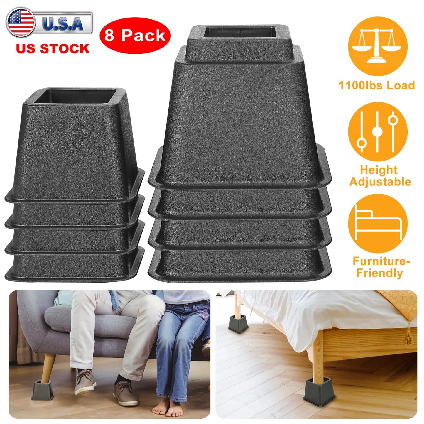 8Pcs Furniture Risers