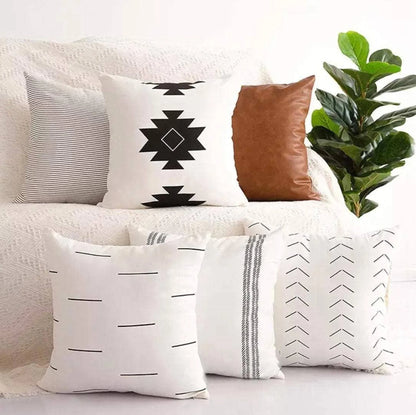 Cotton And Faux Leather Throw Pillow Cover Set 6